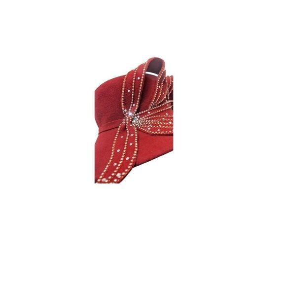 George‎ Zamau'l Couture Ladies Cartwheel Red Felt Hat Rhinestones 57cm - Picture 5 of 7